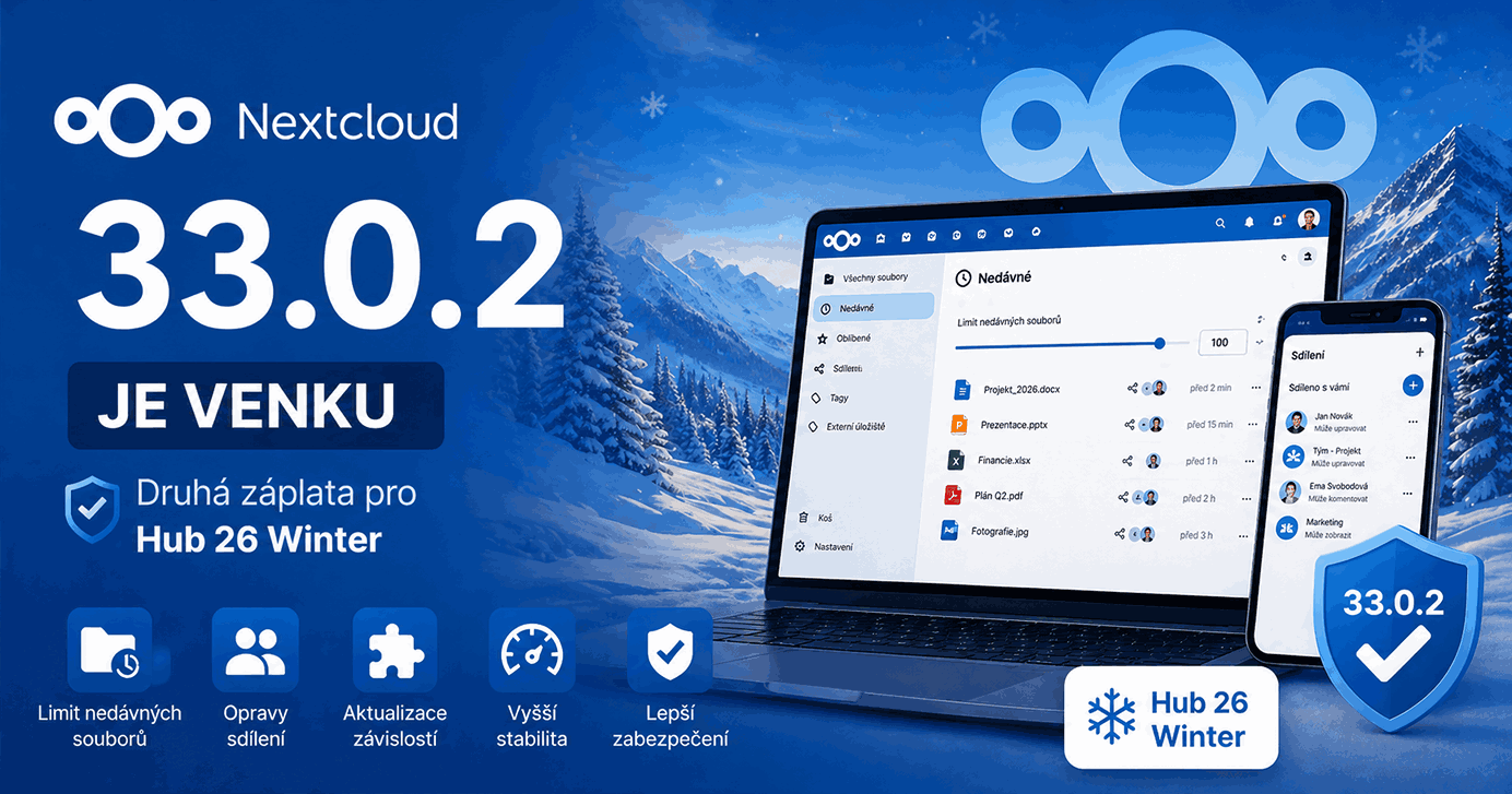 Nextcloud 33.0.2 je venku – druhá záplata pro Hub 26 Winter